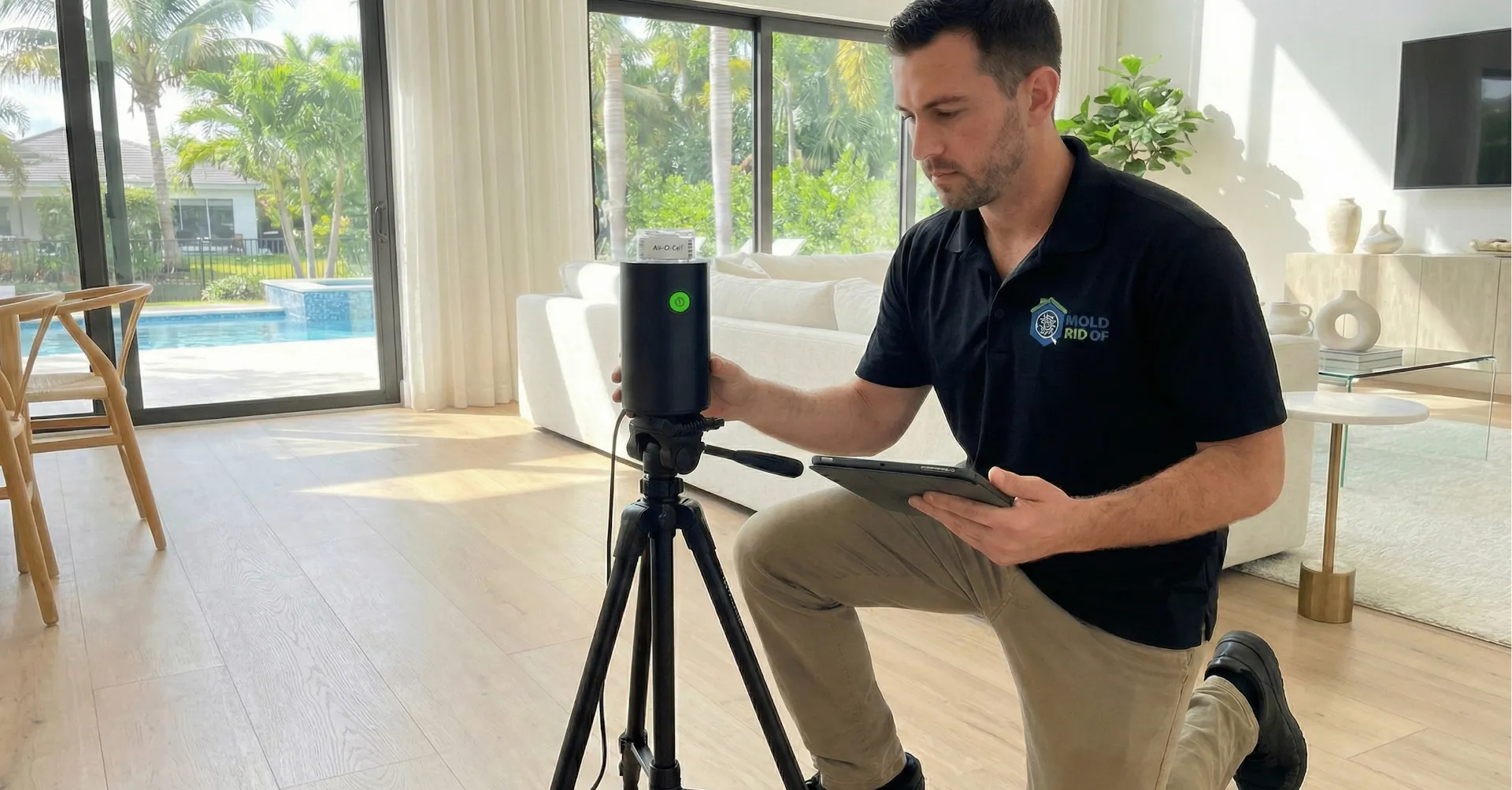 Equipo de prueba de calidad de aire interior en hogar de Florida