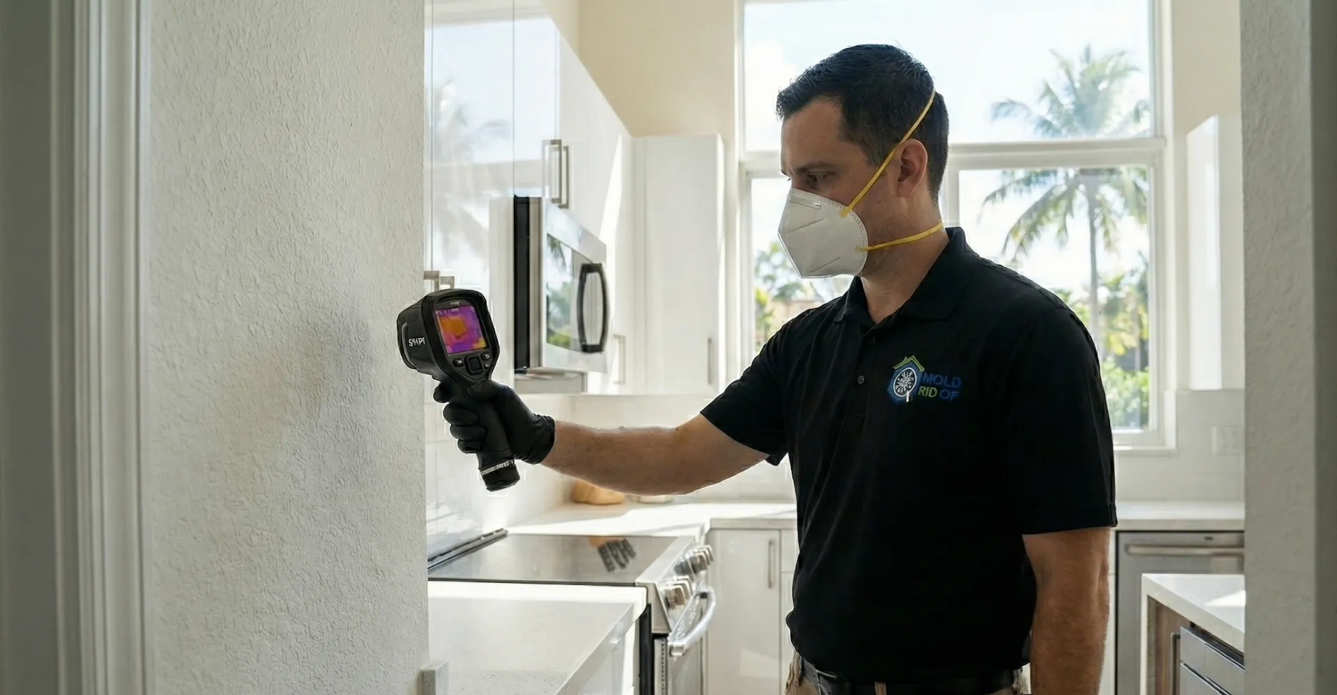 Thermal imaging camera detecting hidden moisture in Florida property