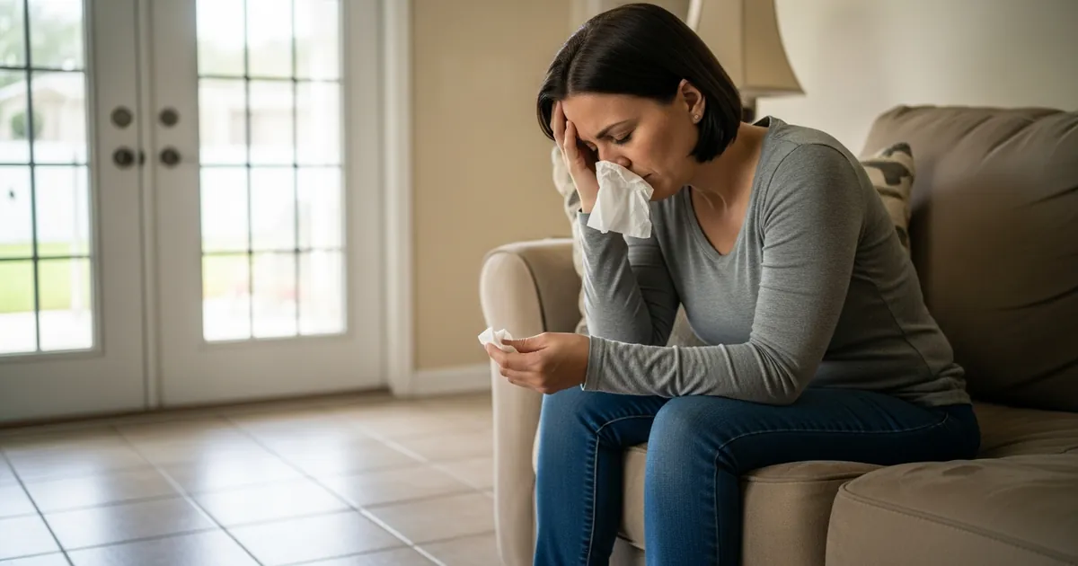 Person experiencing health effects from black mold exposure