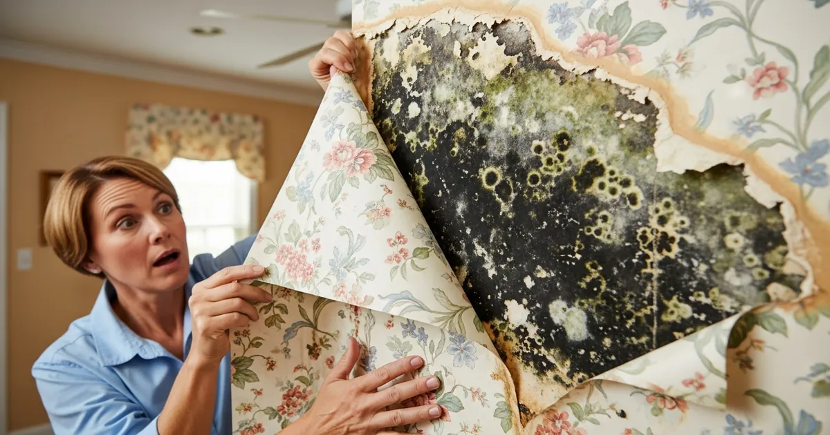 Hidden mold revealed behind wallpaper in Florida home