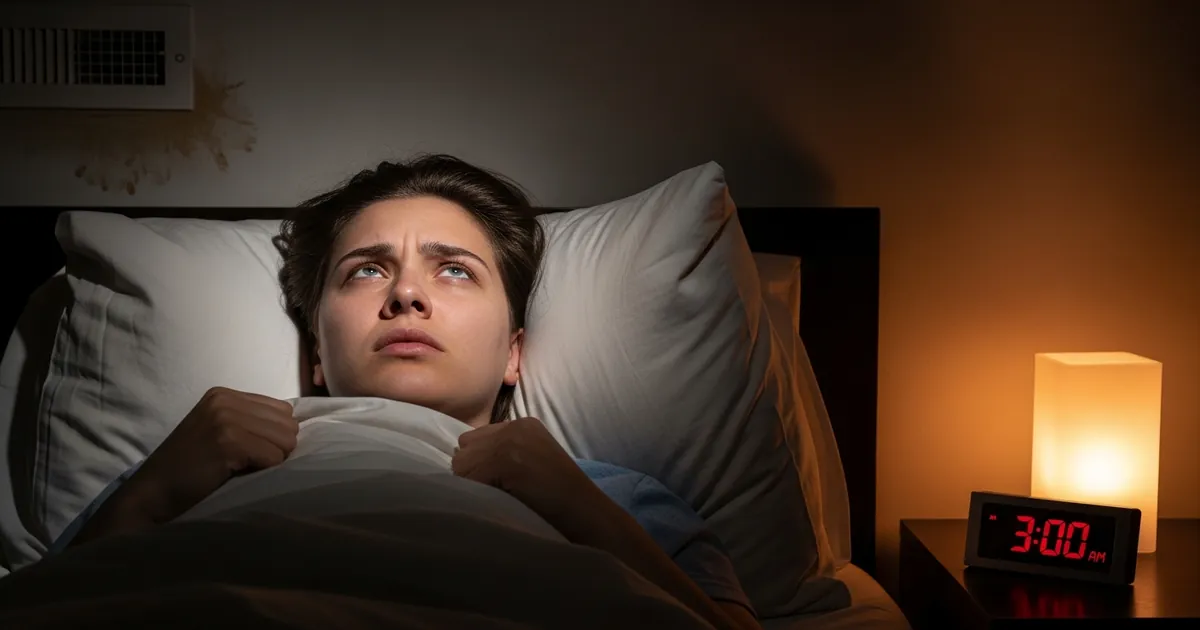 Person with insomnia caused by mold allergy symptoms