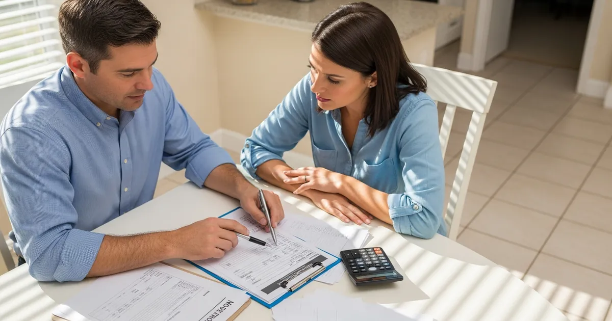 Inspector certificado de moho revisando estimado de costo de inspeccion con propietario en Florida