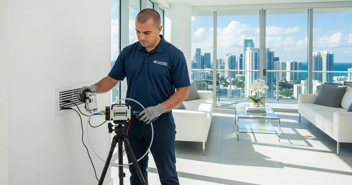 Professional mold testing setup in Miami condo